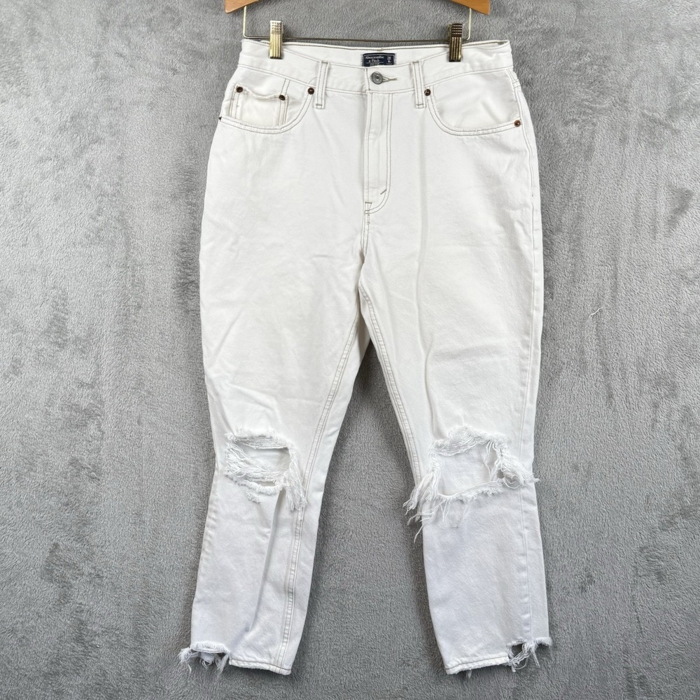 Abercrombie & Fitch Mom High Rise Jean Womens 28/6 White Denim Distressed Cotton